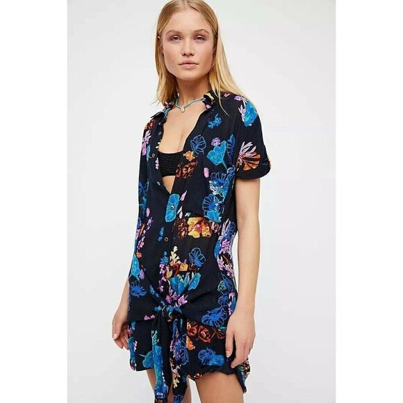 NEW FREE PEOPLE FP ONE Sz S GRAPHIC POPPY ROMPER ONE PIECE - Picture 3 of 5